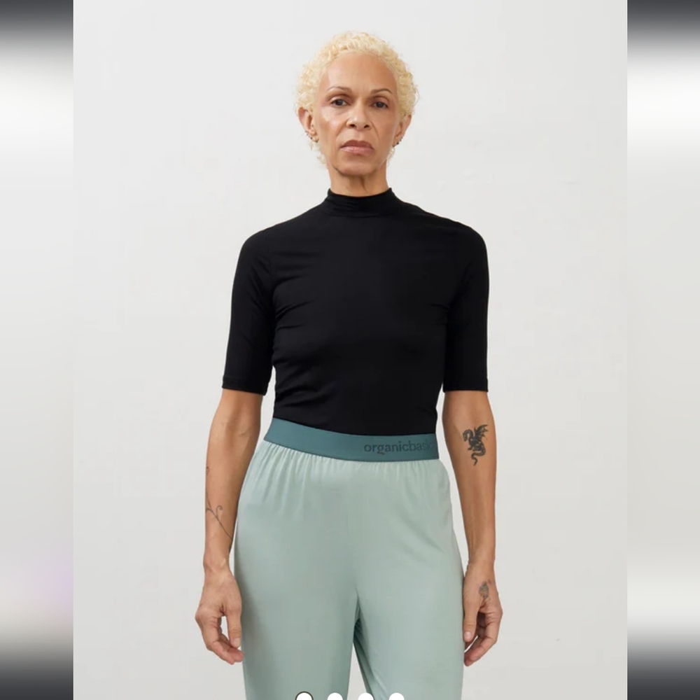 Organic Basics Black Short Sleeve Mock Neck Tee